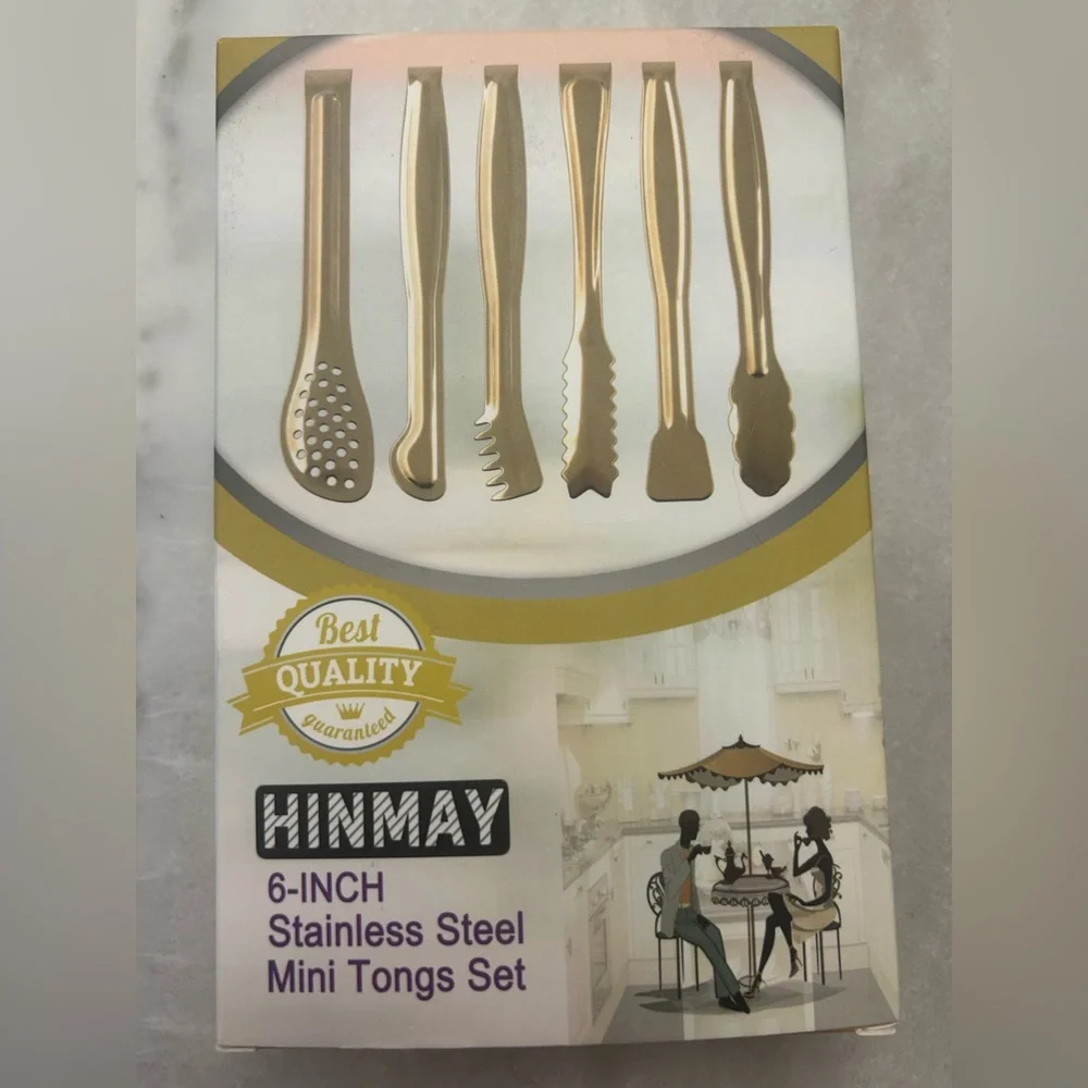 Hinmay Gold Stainless Steel Cocktail Mini Tongs Set - Picture 1 of 11